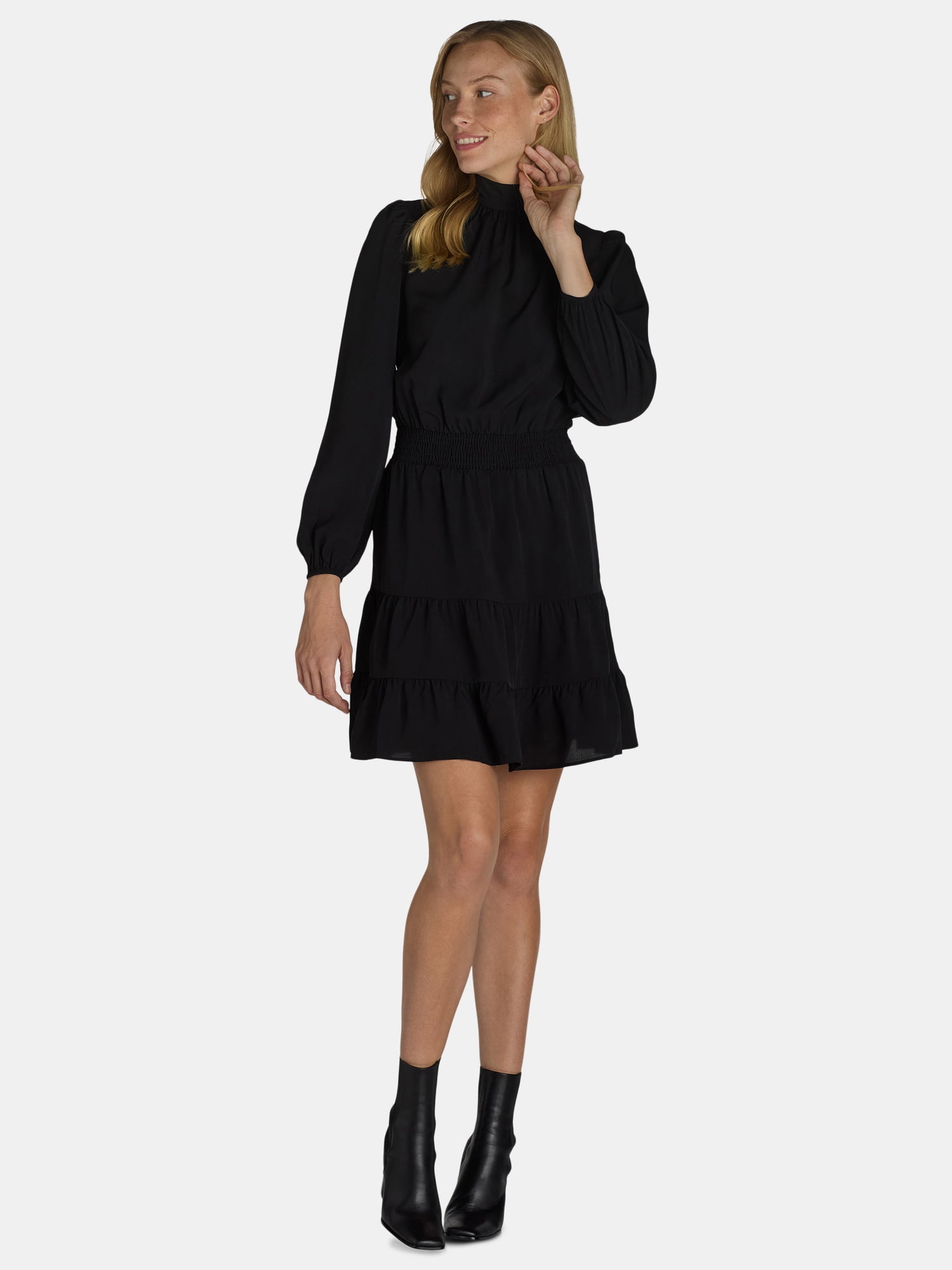 Nine.Eight Women's and Women's Plus Mock Neck Mini Dress with Long Sleeves, Sizes XS-4X