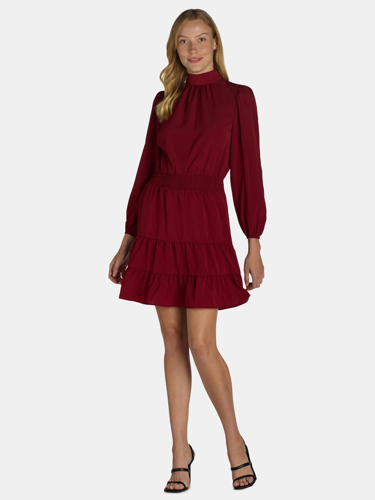 Nine.Eight Women's and Women's Plus Mock Neck Mini Dress with Long Sleeves, Sizes XS-4X
