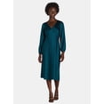 thumbnail image 1 of Nine.Eight Women’s and Women's Plus V-Neck Satin Midi Dress with Long Sleeves, Sizes XS-4X, 1 of 4
