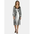 thumbnail image 1 of Nine.Eight Women’s and Women's Plus V-Neck Satin Midi Dress with Long Sleeves, Sizes XS-4X, 1 of 4