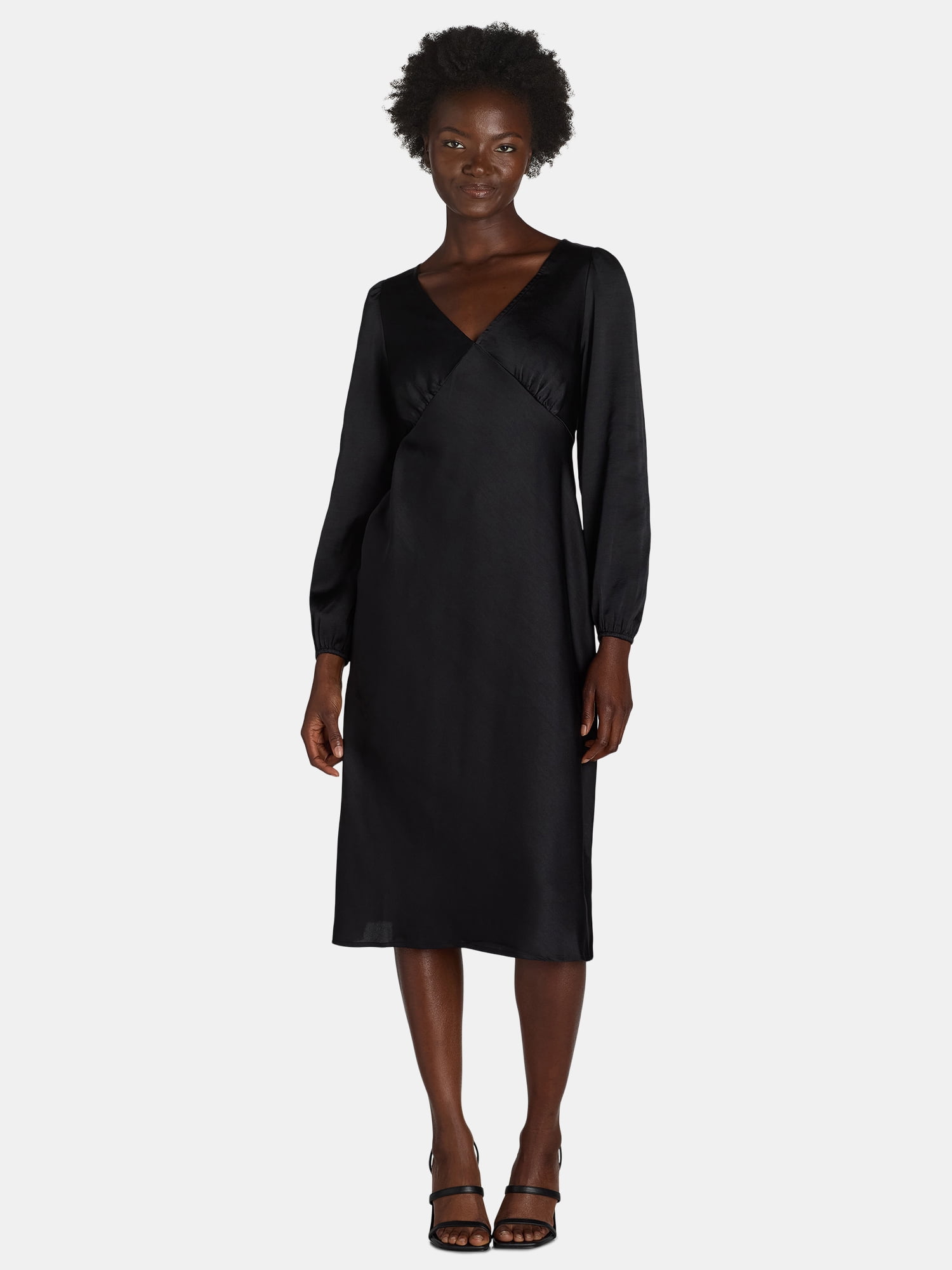 Midi V-Neck Satin Woven Plus Size Dress