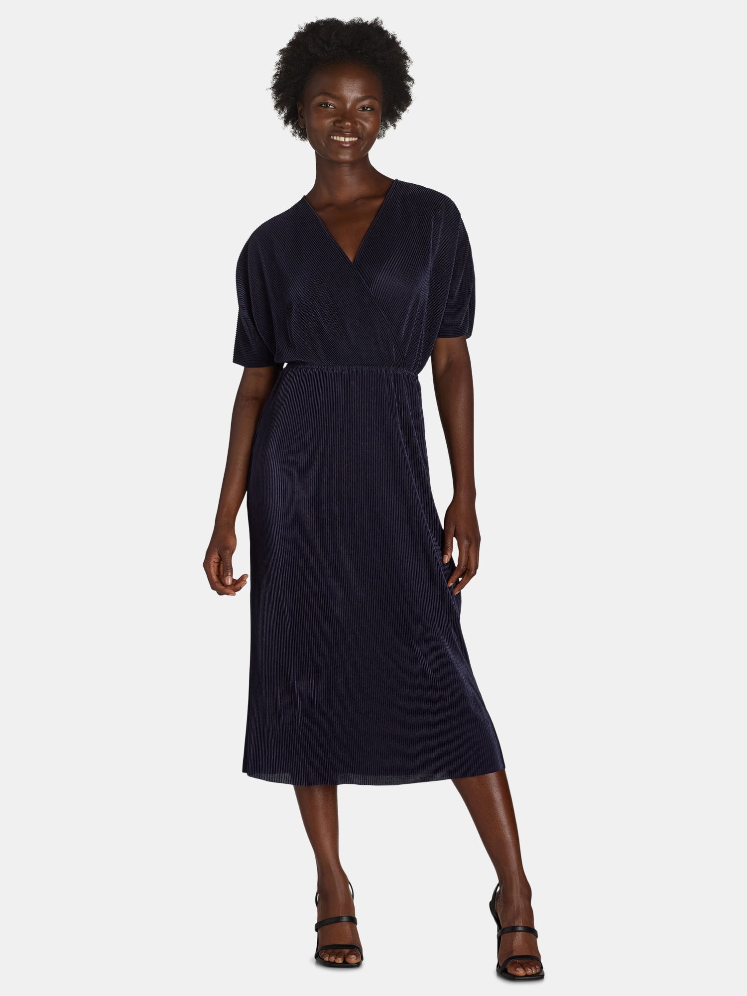 Nine.eight Womens Plisse Pleat Wrap Dress with Short Sleeves Sizes Xs xxxl Women s Blue
