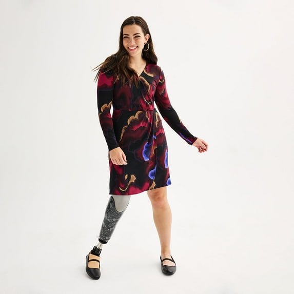Women's Nine West Adaptive Wrap Dress Color: Black Chiara Floral Size: SMALL