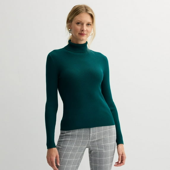 Women's Nine West Essential Ribbed Turtleneck Sweater Color: Brazilian Teal Size: MEDIUM