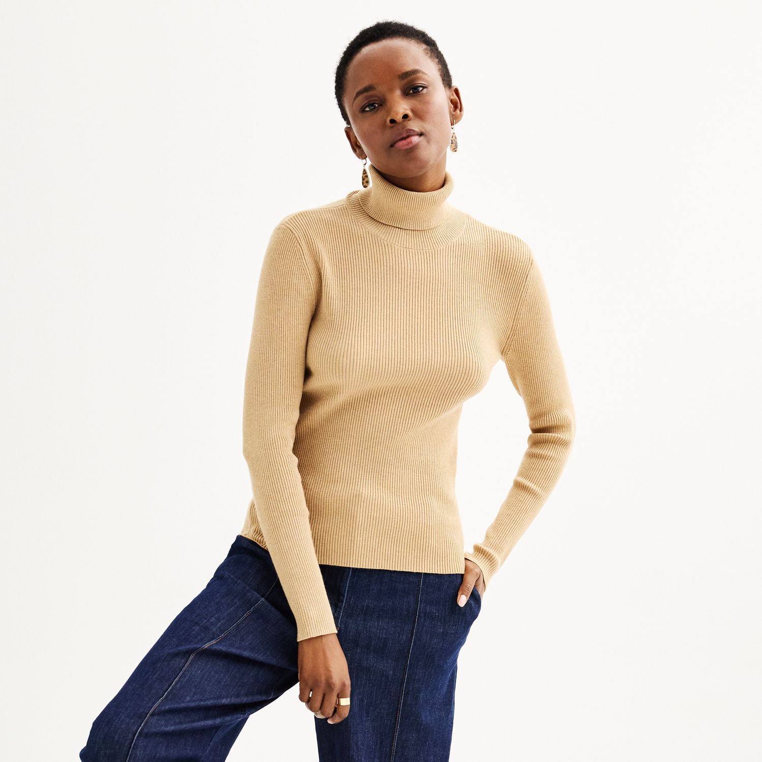 Turtleneck Camel Colored Cashmere Sweater Wool Womens Camel
