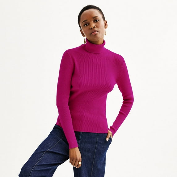 Women's Nine West Essential Ribbed Turtleneck Sweater Color: Gerbera Fuchsia Size: SMALL