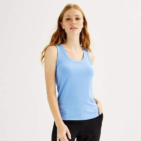 Women's Nine West Fitted Rib Tank Top Color: Subtle Periwinkle Size: SMALL