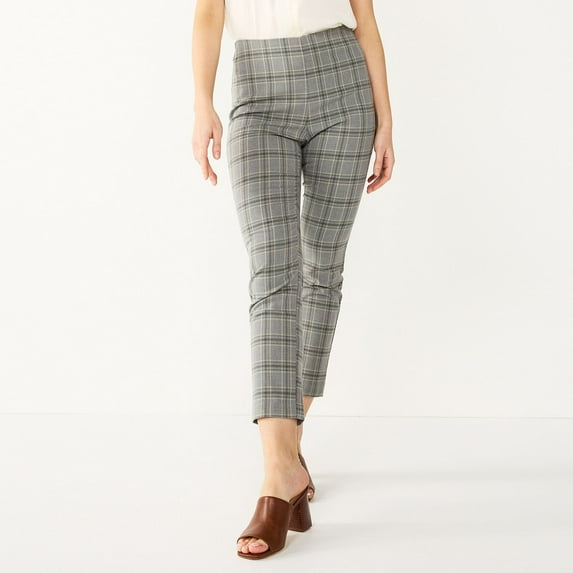 Women's Nine West High Rise Side Zip Skinny Ankle Pants Color: Grey Tan Plaid Size: 6 T/L