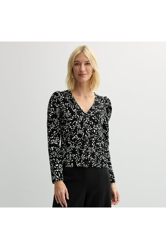 Women's Nine West Knitted Cardigan Color: Black Abstract Animal Size: MEDIUM