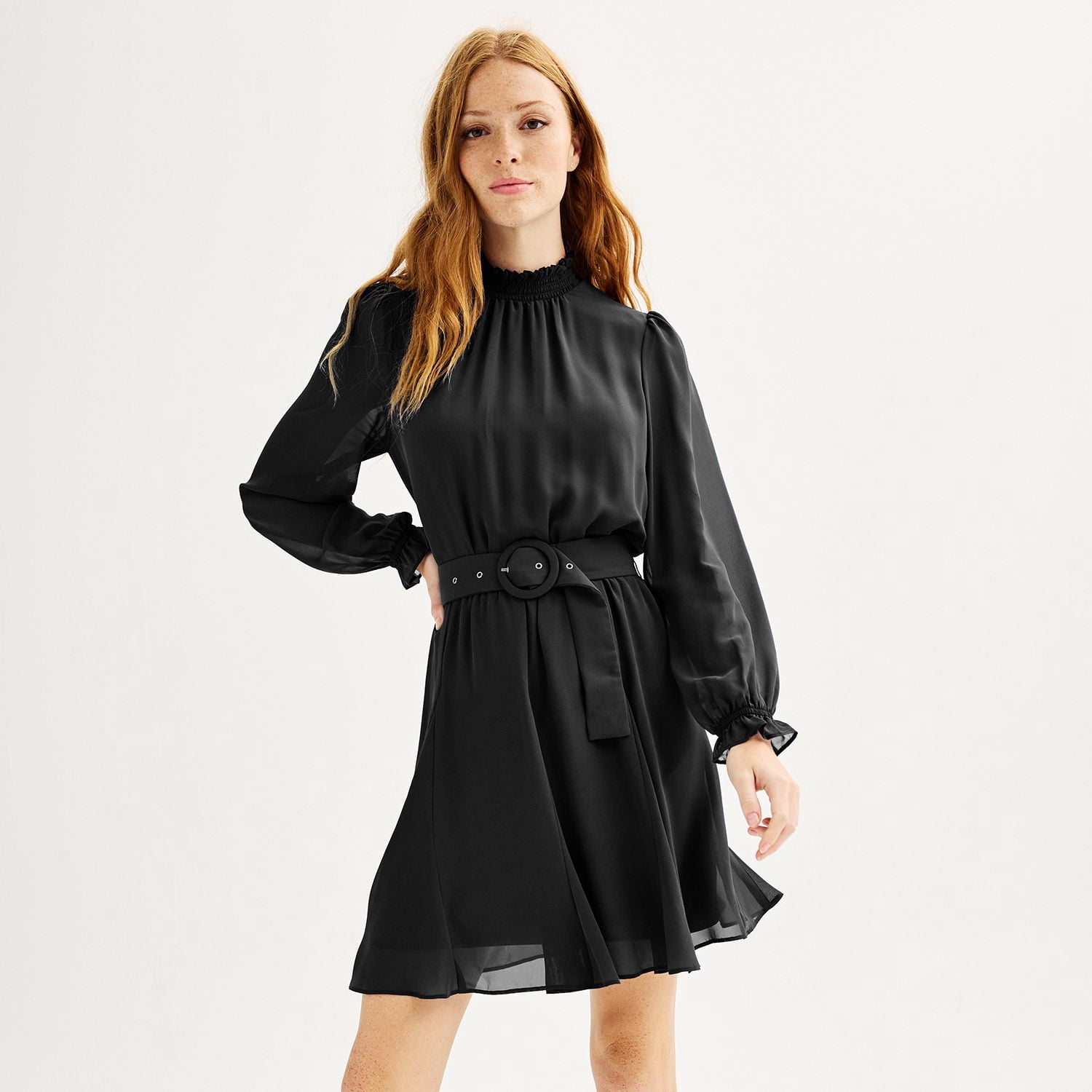 Minimalist Long Sleeve Belted Dress