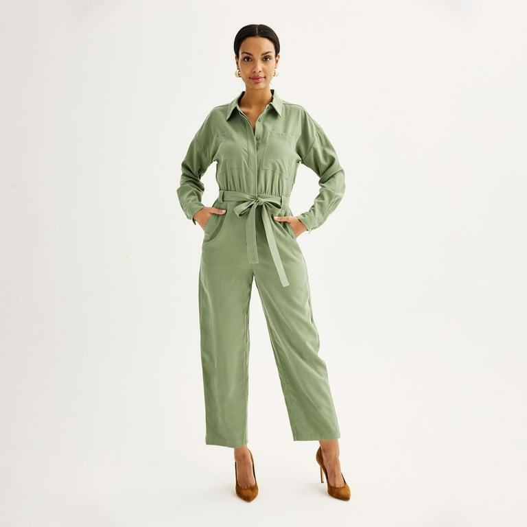 Women s Nine West Long Sleeve Utility Jumpsuit Color Camden Green Size LARGE