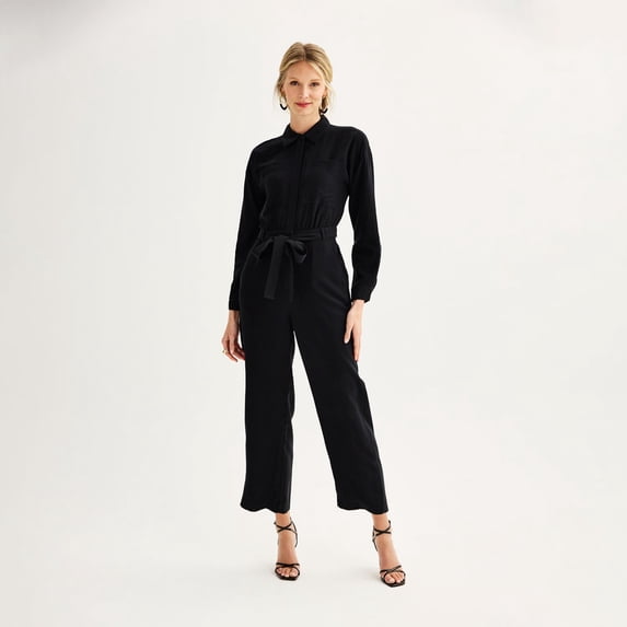 Women’s Nine West Long Sleeve Utility Jumpsuit Color: Mineral Black Size: LARGE