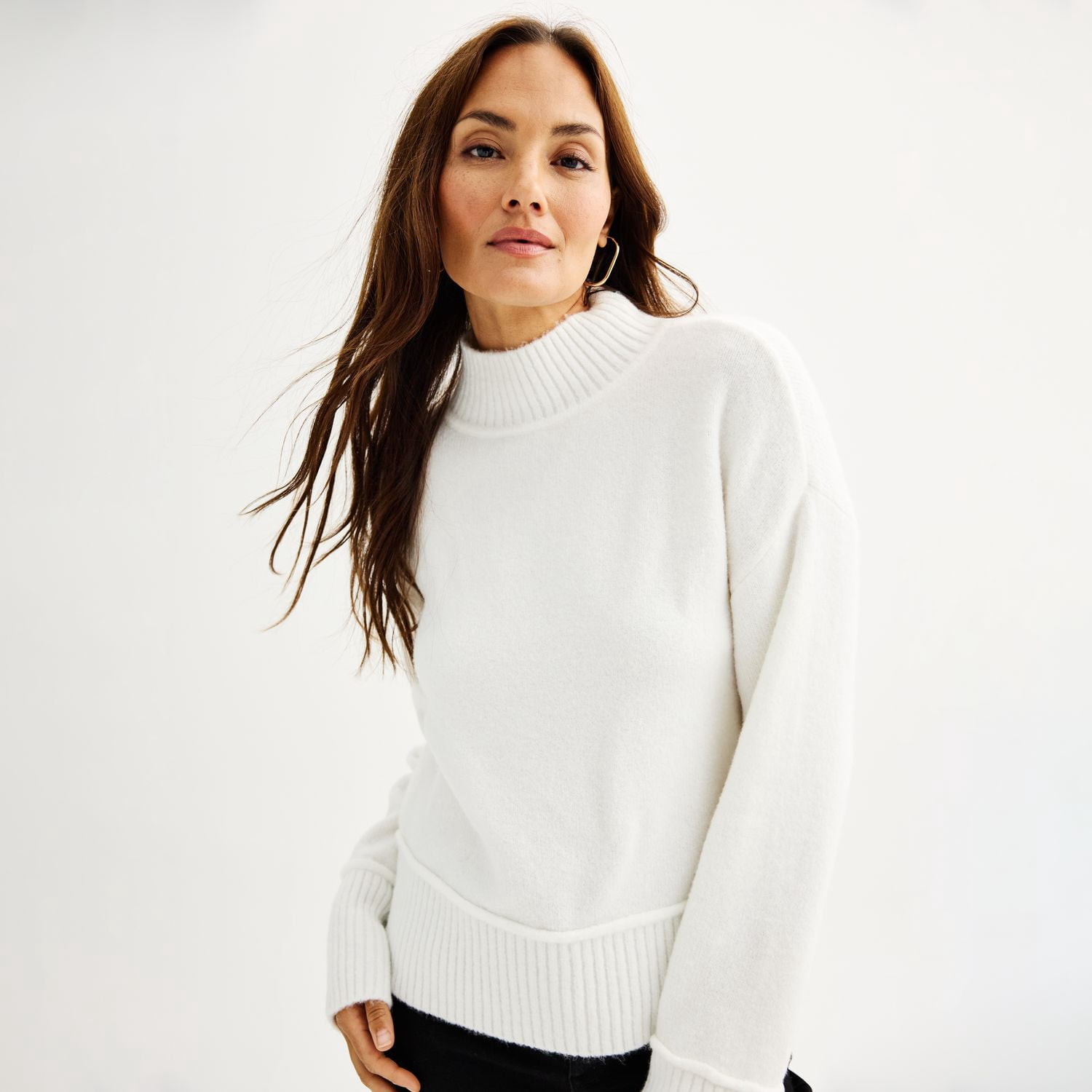 8YARDS Women’s CB MockNeck | Off White Women's Nine West Mockneck Pullover Sweater Color: White Knight