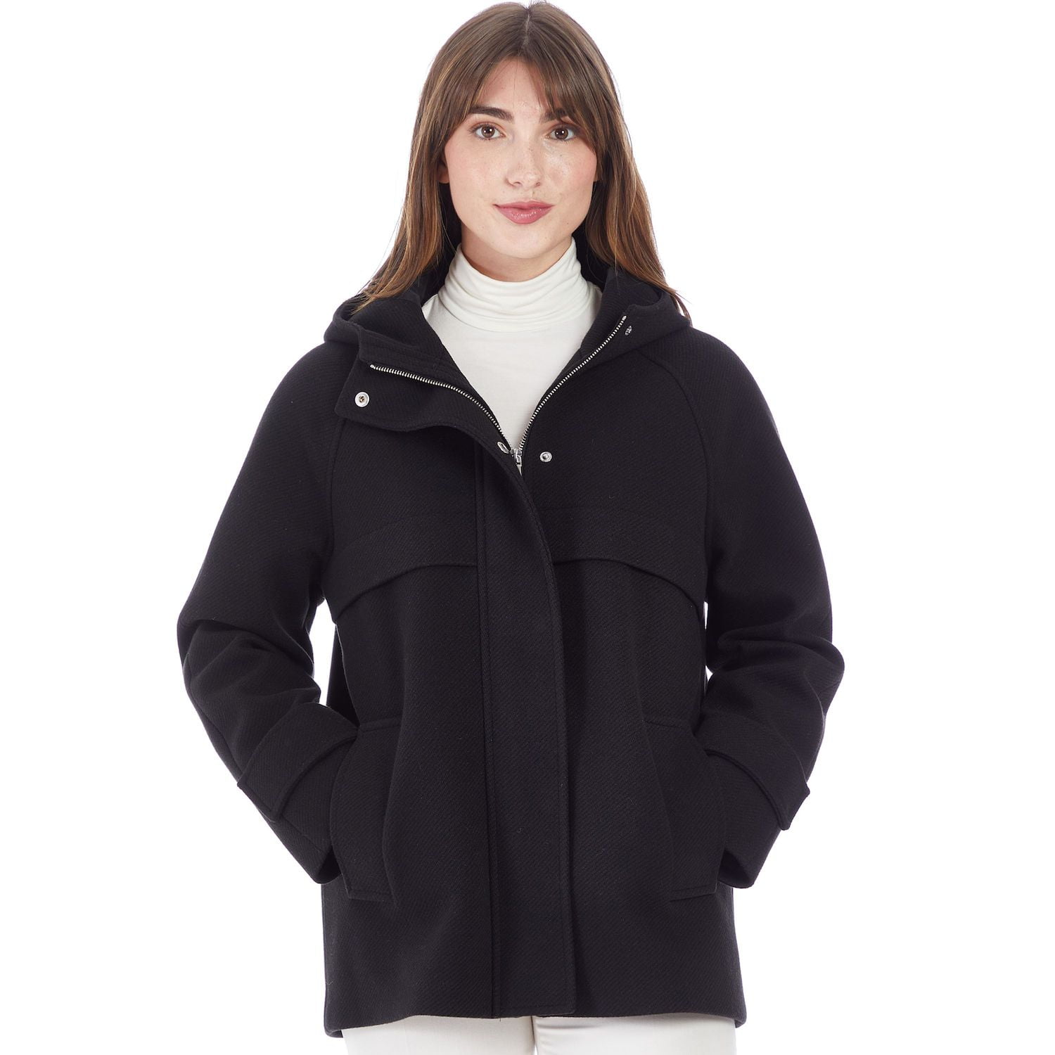 Women's Nine West Plaid Duffle Jacket Color: Black Size: X LARGE