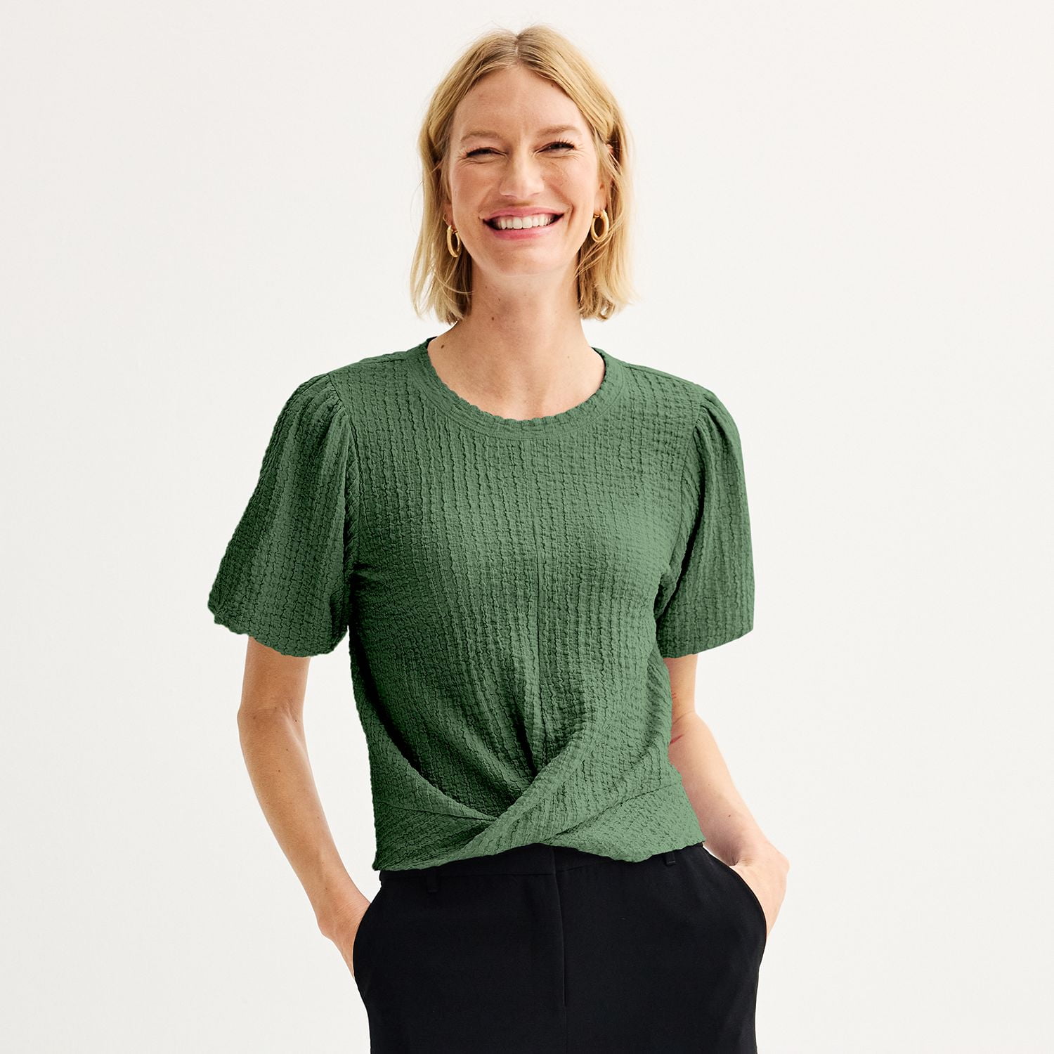 Women's Nine West Puff Sleeve Textured Banded Top Color