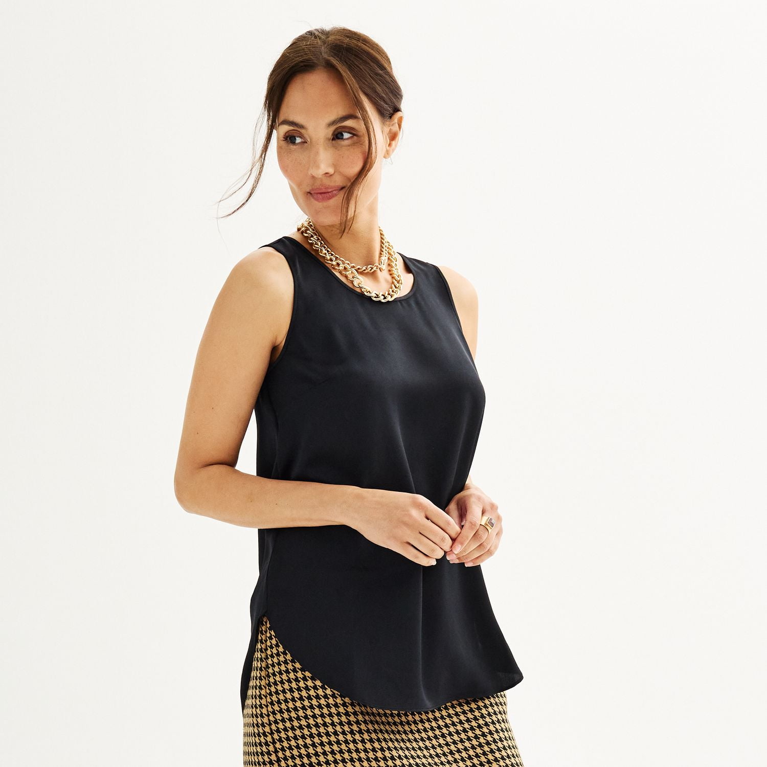 Women's Nine West Round Neck Shell Tank Top Color: Mineral Black Size ...