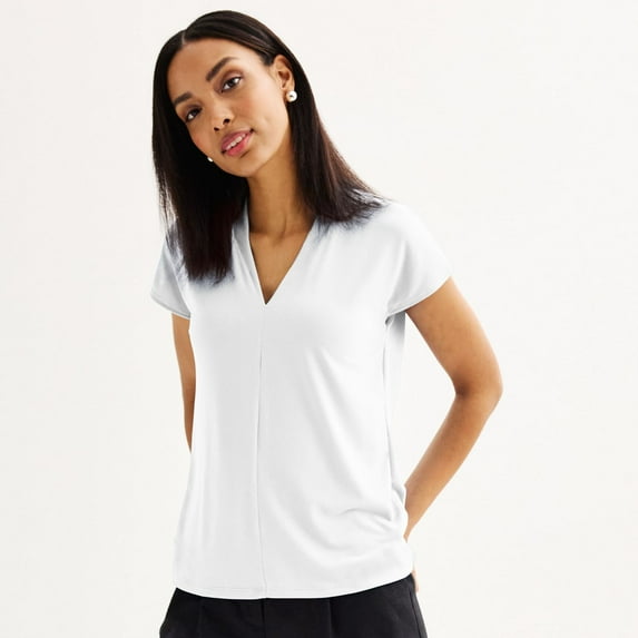 Women's Nine West Short Dolman Sleeve V-Neck Top Color: Soft White Size: MEDIUM