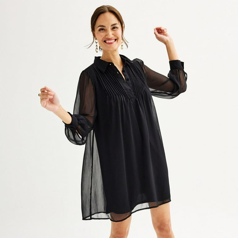 ワンピース ETMON Waist Pintuck Dress, Black Women's Nine West Swing Pintuck Dress Color: Mineral Black