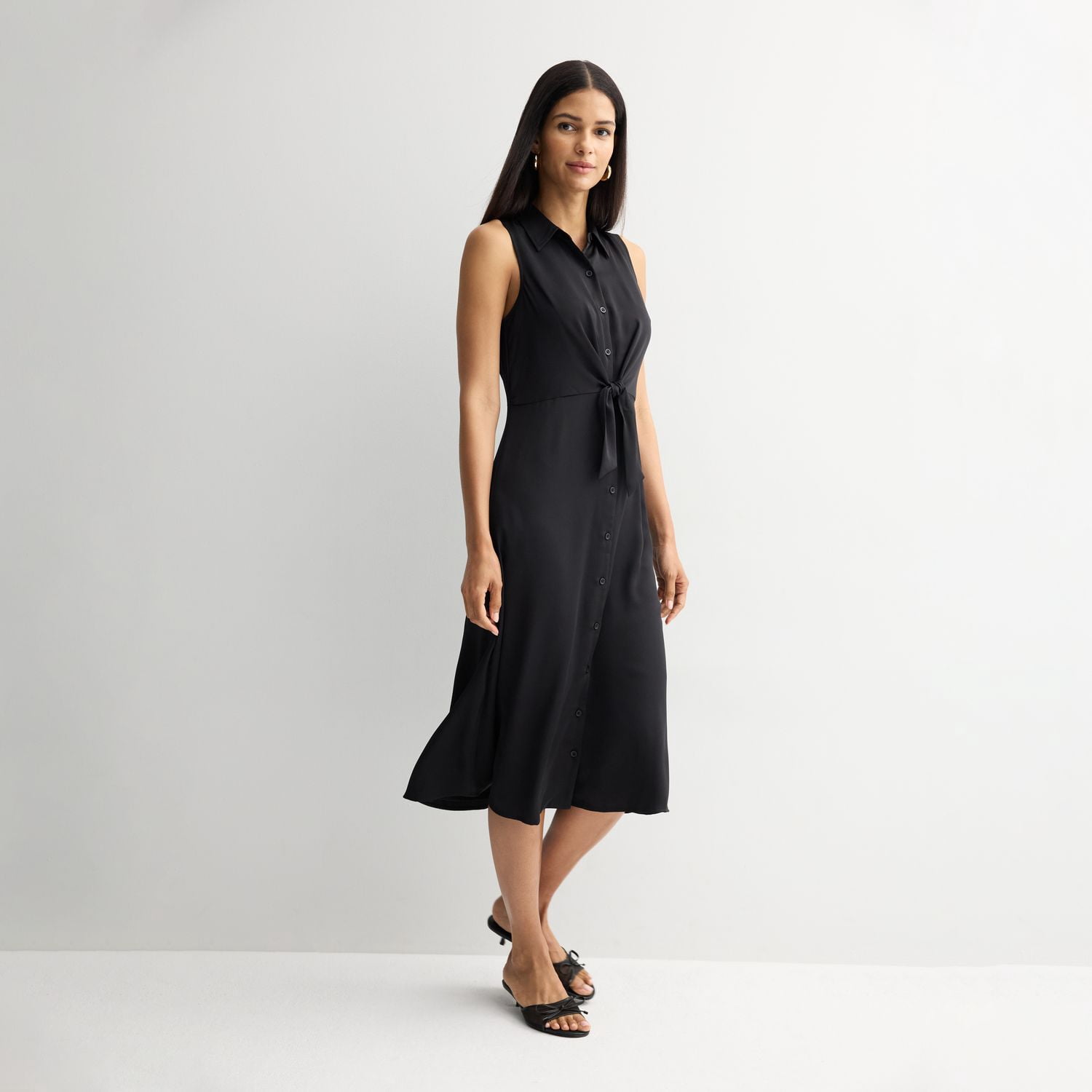 nine west midi shirt dress Women's Nine West Tie Front Midi Shirt Dress Color: Mineral Black Size: XX  LARGE