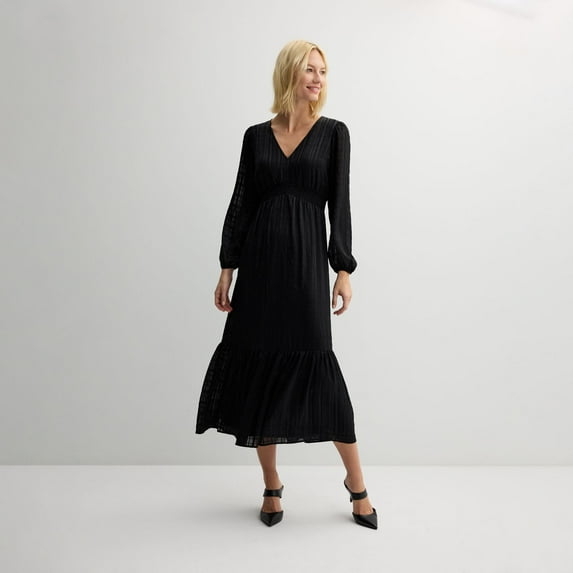 Women's Nine West V-Neck Midi Dress Color: Mineral Black Size: LARGE