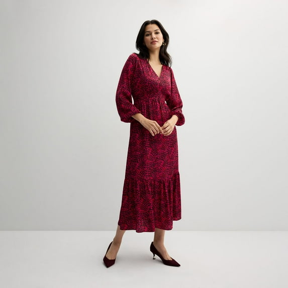Women's Nine West V-Neck Midi Dress Color: Red Dizzy Dot Size: X LARGE