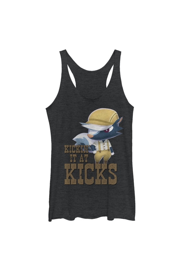 Women's Nintendo Animal Crossing Kicks Racerback Tank Top Black Heather X Small