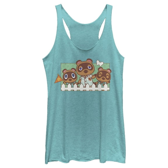 Women's Nintendo Animal Crossing Nook Family Portrait Racerback Tank Top Tahiti Blue Medium
