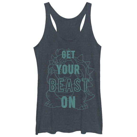 Women's Nintendo Bowser Beast - Heather - Racerback Womens Tank Small Navy