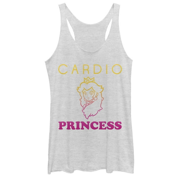 Women's Nintendo Cardio Princess Peach Racerback Tank Top White Heather Small