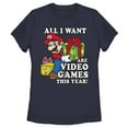 thumbnail image 1 of Women's Nintendo Christmas Mario All I Want Are Video Games  Graphic Tee Navy Blue Large, 1 of 4