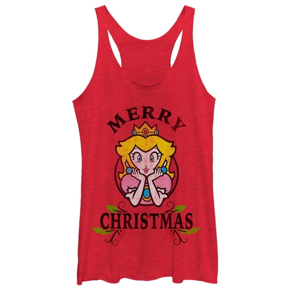 Women's Nintendo Christmas Princess Peach Racerback Tank Top Red Heather Small