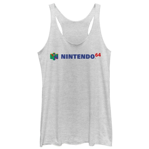 Women's Nintendo Classic N64 Logo Text  Racerback Tank Top White Heather 2X Large