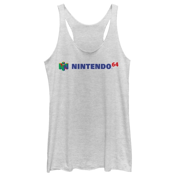 Women's Nintendo Classic N64 Logo Text Racerback Tank Top White Heather Small