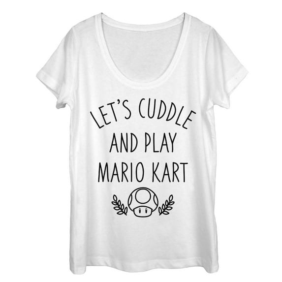 Women's Nintendo Cuddle & Play Mario Kart Scoop Neck White 2X Large