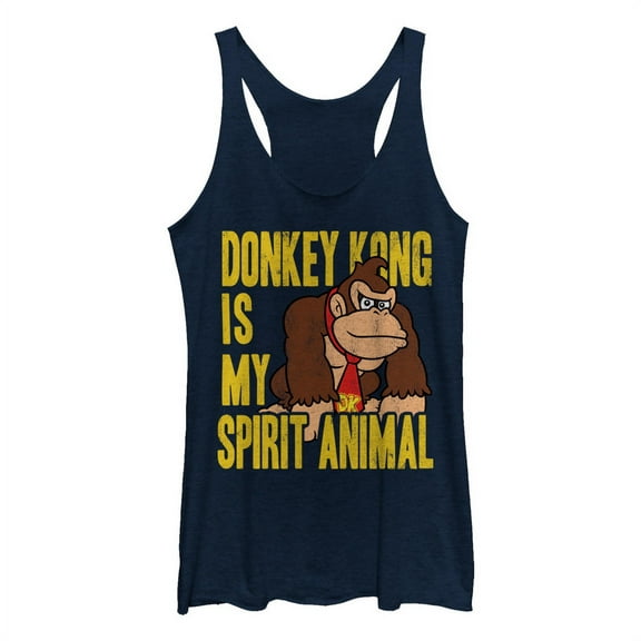 Women's Nintendo Donkey Kong is My Spirit Animal Racerback Tank Top Navy Blue Heather Small