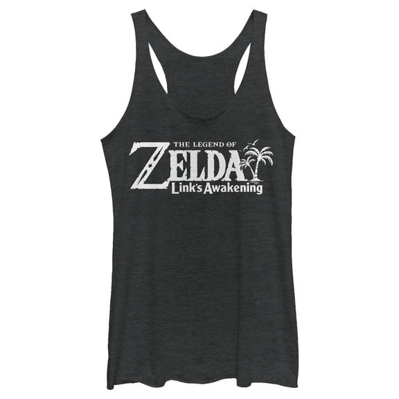 Women's Nintendo Legend of Zelda Link's Awakening Classic Logo Racerback Tank Top Black Heather Large