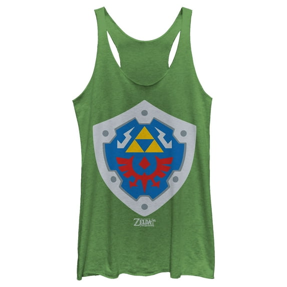 Women's Nintendo Legend of Zelda Link's Awakening Hylian Shield Racerback Tank Top Envy Green X Small