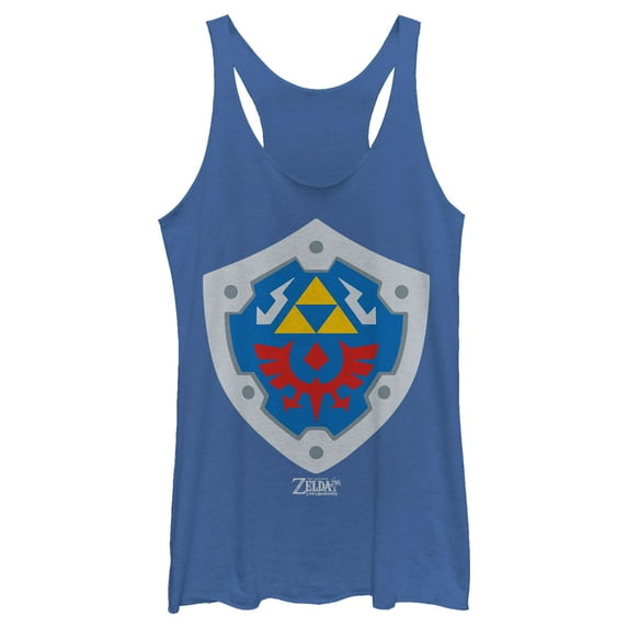 Women's Nintendo Legend of Zelda Link's Awakening Hylian Shield Racerback Tank Top Royal Blue Heather Medium