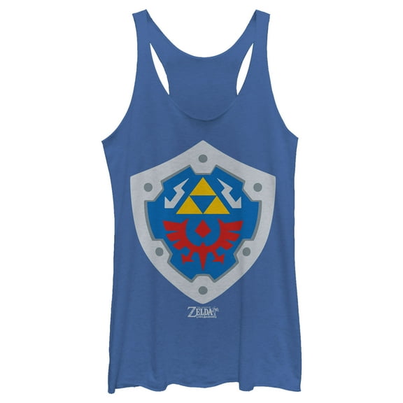 Women's Nintendo Legend of Zelda Link's Awakening Hylian Shield Racerback Tank Top Royal Blue Heather Medium