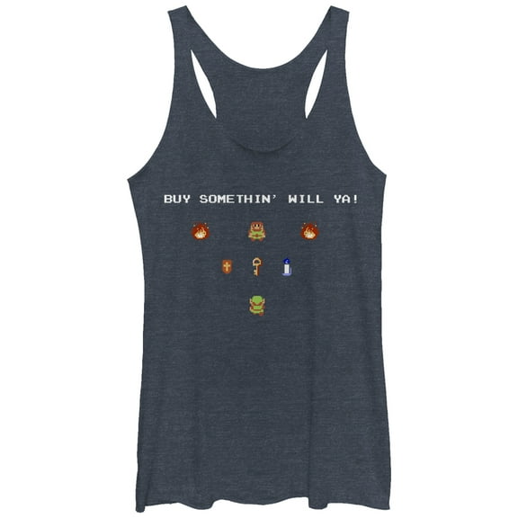 Women's Nintendo Legend of Zelda Merchant Buy Something  Racerback Tank Top Navy Blue Heather X Large