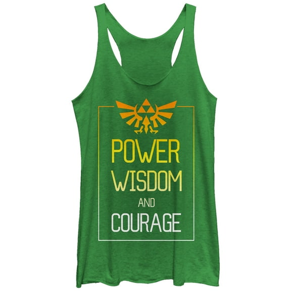 Women's Nintendo Legend of Zelda Power Wisdom Courage Racerback Tank Top Envy Green Medium