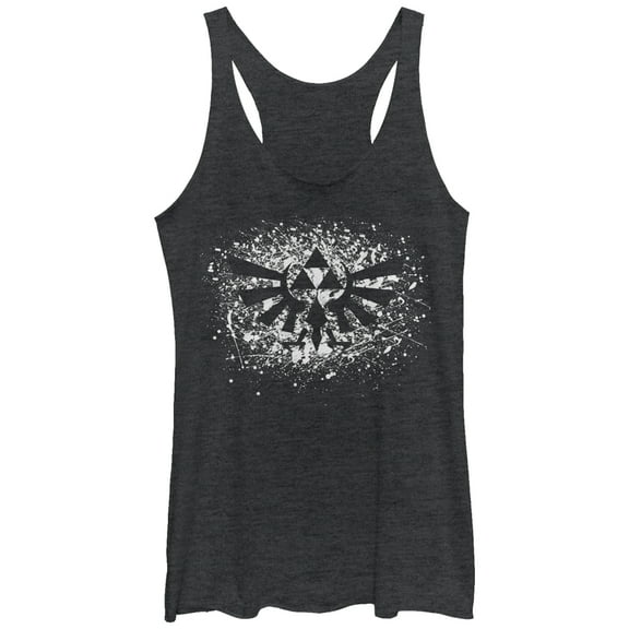 Women's Nintendo Legend of Zelda Triforce Paint Splatter Racerback Tank Top Black Heather Small