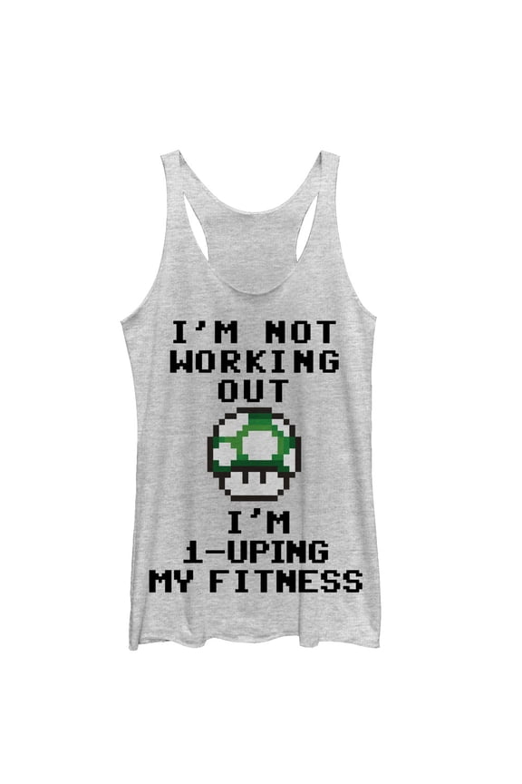 Women's Nintendo Mario 1-Uping Fitness Racerback Tank Top White Heather Medium
