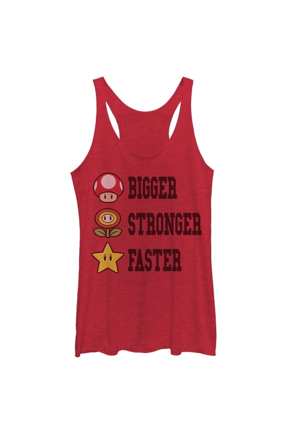 Women's Nintendo Mario Bigger Stronger Faster Racerback Tank Top Red Heather Large