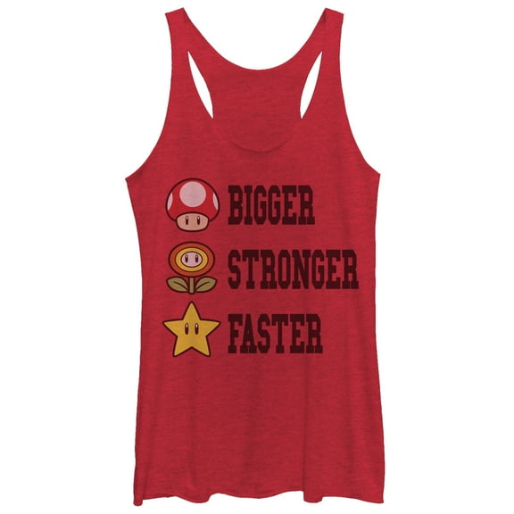 Women's Nintendo Mario Bigger Stronger Faster  Racerback Tank Top Red Heather X Large