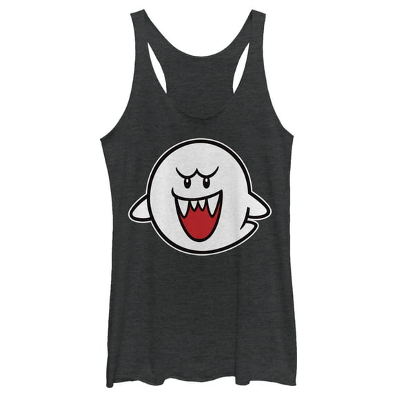 Women's Nintendo Mario Boo Ghost Racerback Tank Top Black Heather Small