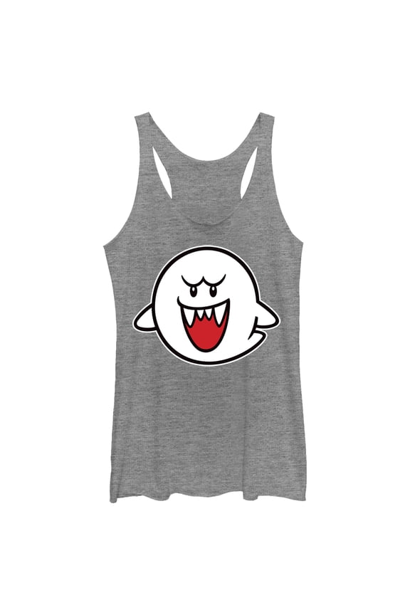 Women's Nintendo Mario Boo Ghost Racerback Tank Top Gray Heather Small