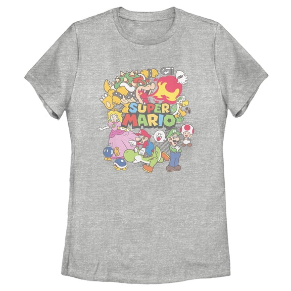 Women's Nintendo Mario Cast Collage Graphic Tee Athletic Heather 2X Large