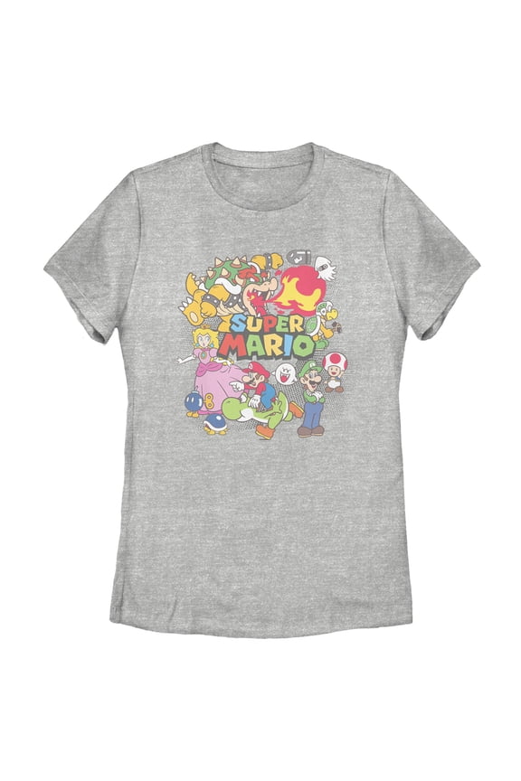 Women's Nintendo Mario Cast Collage Graphic Tee Athletic Heather 2X Large