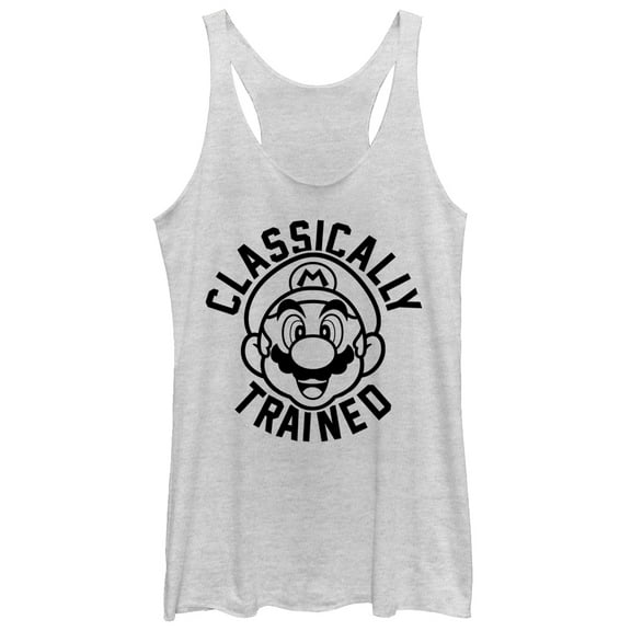 Women's Nintendo Mario Classically Trained  Racerback Tank Top White Heather Large